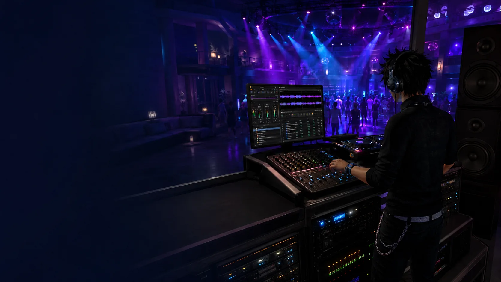 Second Life DJ booth with club lighting