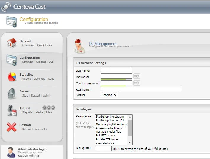 CentovaCast DJ Management screenshot